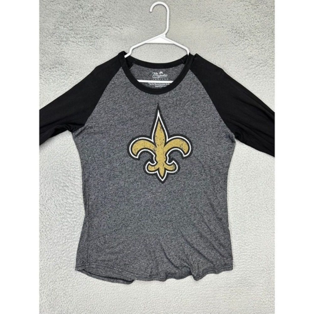 New Orleans Saints Drew Breeze Shirt Women Medium Grey 3-Quarter Sleeve Majestic - Picture 2 of 9